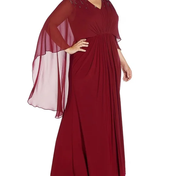 Dresses | Adrianna Papell Womens Ap1e29131 Chiffon V Neck Beaded Dress 22 |  Poshmark